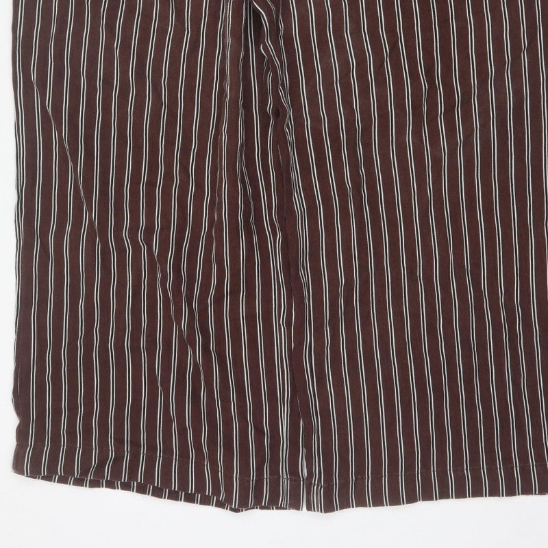 M&S Women’s Brown Stripe Wide Leg Cropped Trousers Size 14