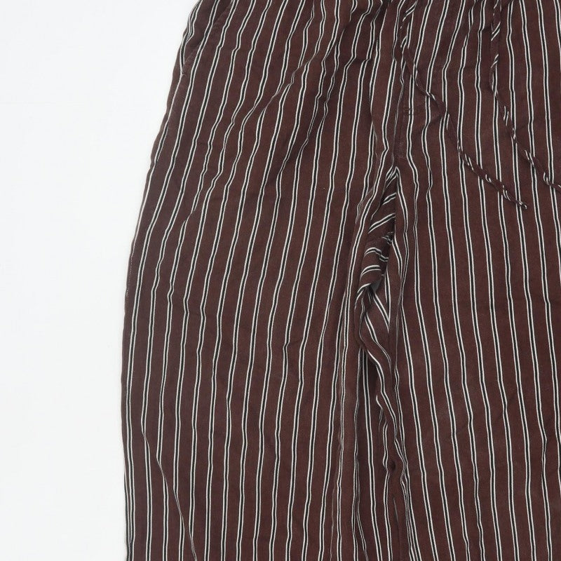 M&S Women’s Brown Stripe Wide Leg Cropped Trousers Size 14