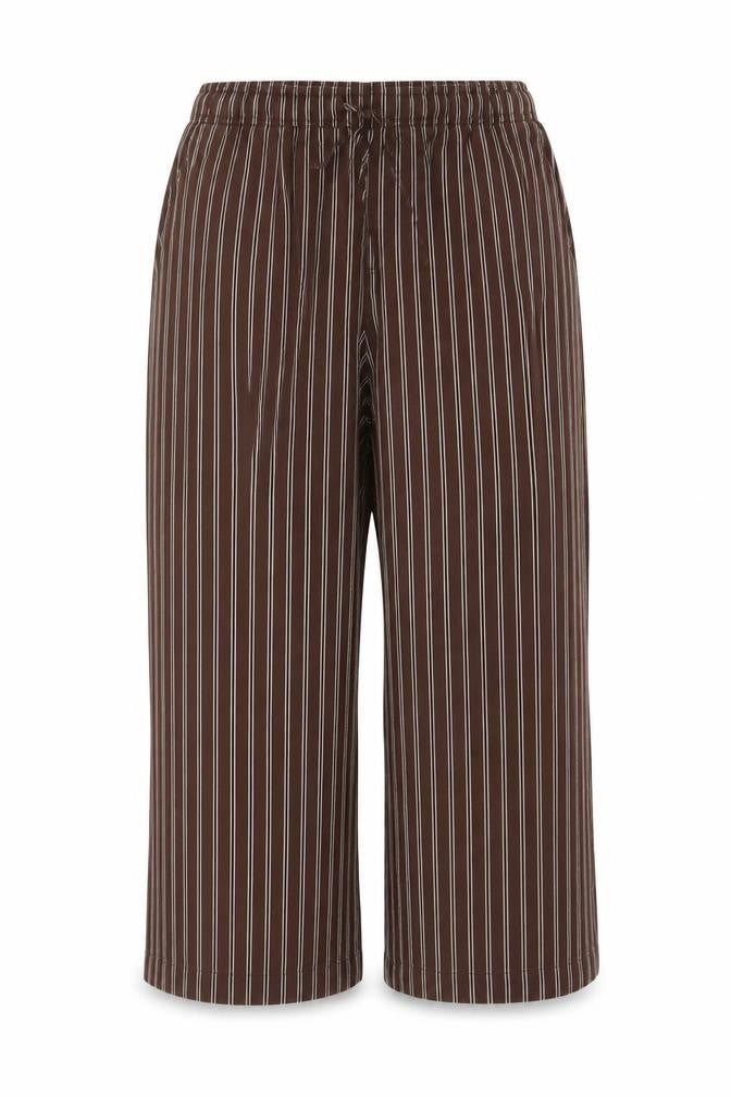 M&S Women’s Brown Stripe Wide Leg Cropped Trousers Size 14