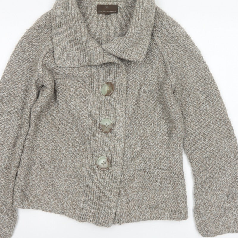 Fenn Wright Manson Women Beige Size 10 Chunky Knit Cowl Cardigan