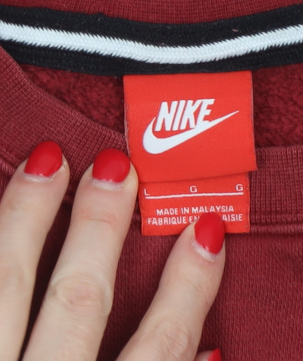Nike Men's Red L Crew Neck Pullover Sweatshirt Embroidered Logo