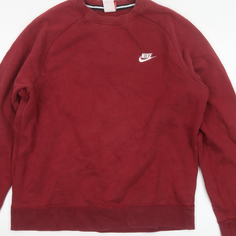 Nike Men's Red L Crew Neck Pullover Sweatshirt Embroidered Logo