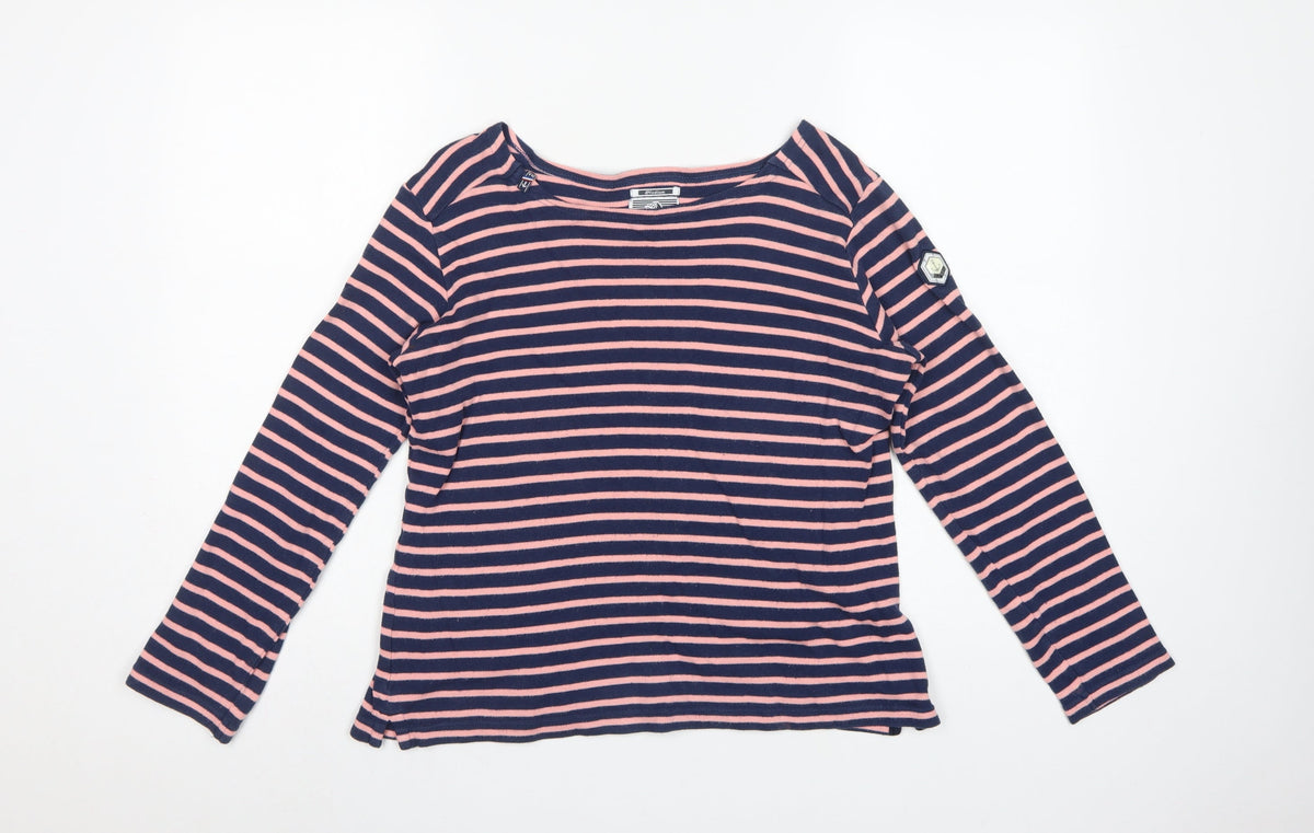 Voile Bleue Women’s Navy Pink Stripe Jersey Top M Nautical Long Sleeve