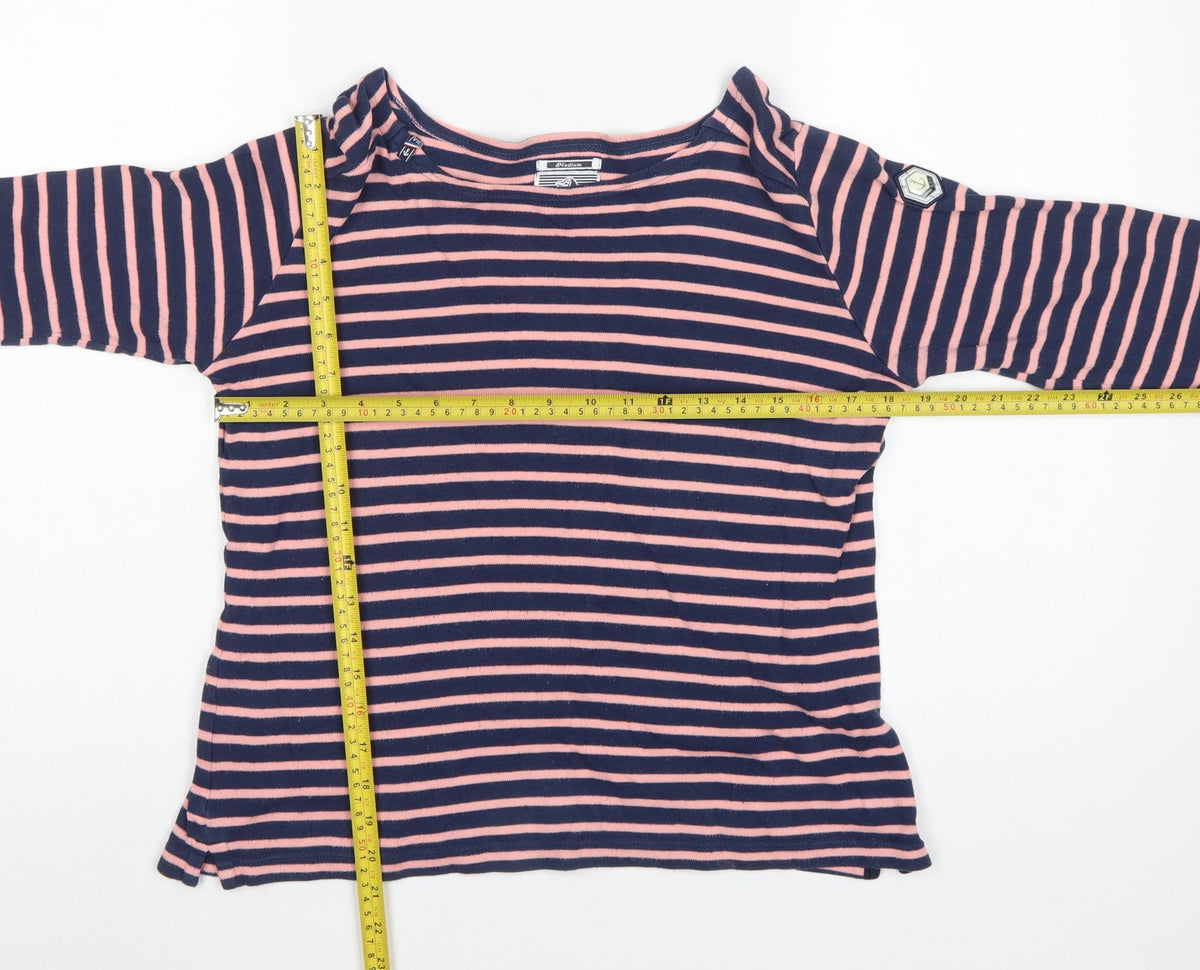Voile Bleue Women’s Navy Pink Stripe Jersey Top M Nautical Long Sleeve