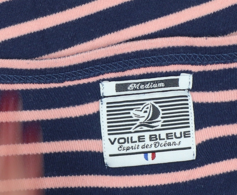 Voile Bleue Women’s Navy Pink Stripe Jersey Top M Nautical Long Sleeve