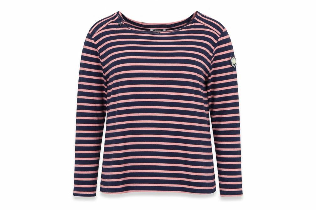 Voile Bleue Women’s Navy Pink Stripe Jersey Top M Nautical Long Sleeve