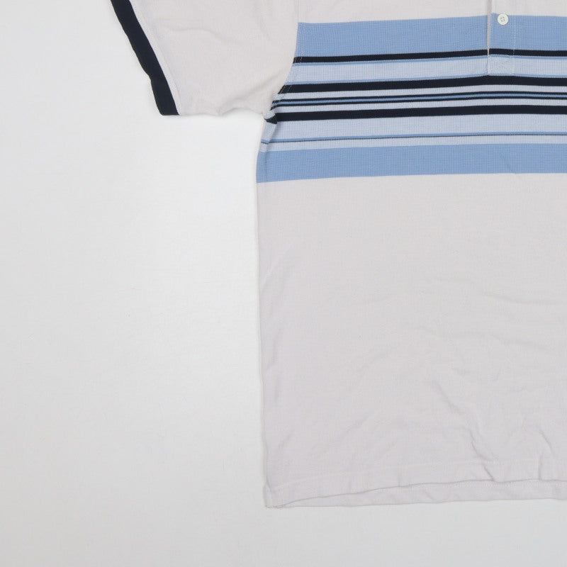 Head Men's White Blue Striped Logo Polo Shirt L Short Sleeve
