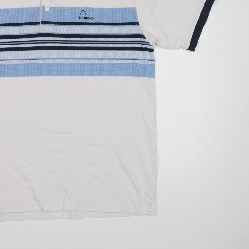 Head Men's White Blue Striped Logo Polo Shirt L Short Sleeve