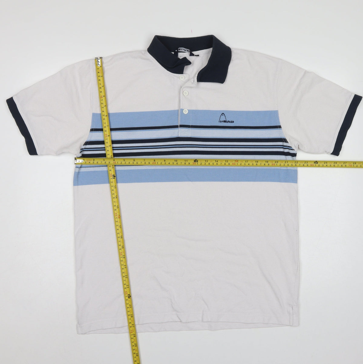Head Men's White Blue Striped Logo Polo Shirt L Short Sleeve