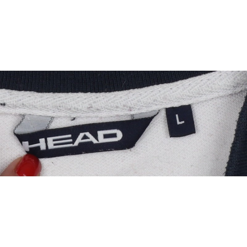Head Men's White Blue Striped Logo Polo Shirt L Short Sleeve