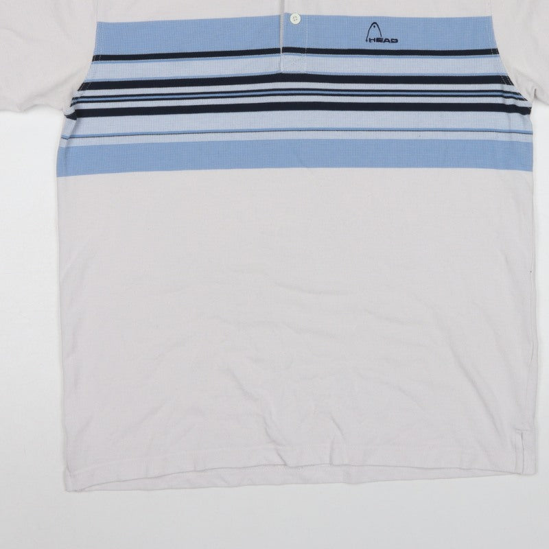 Head Men's White Blue Striped Logo Polo Shirt L Short Sleeve