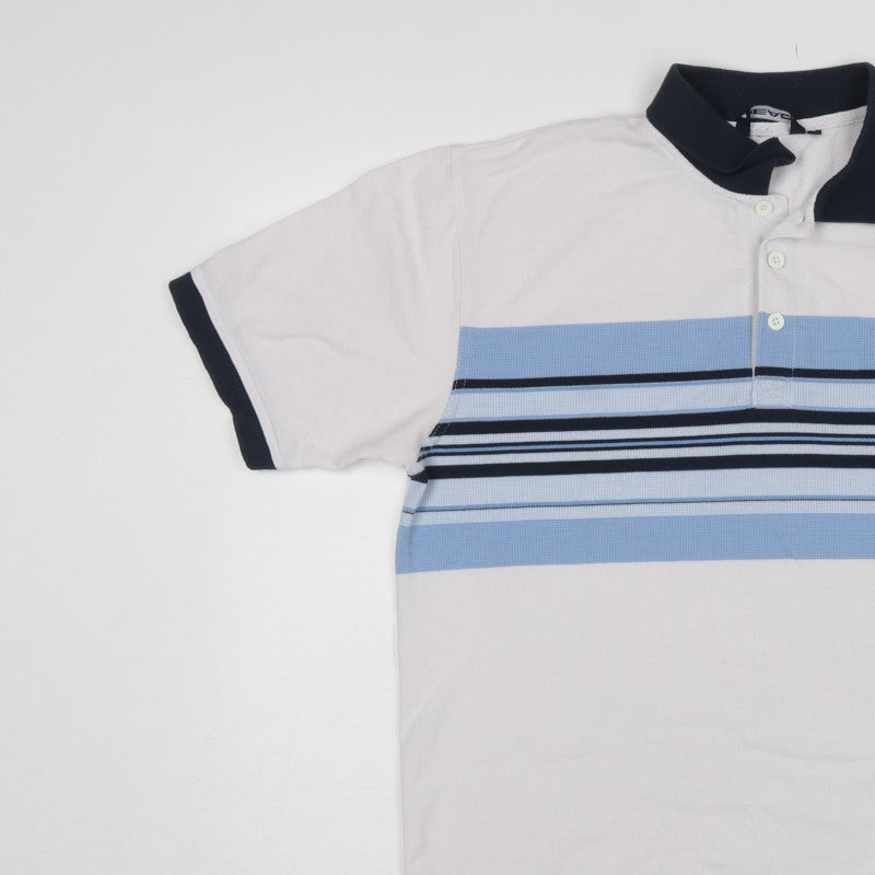 Head Men's White Blue Striped Logo Polo Shirt L Short Sleeve