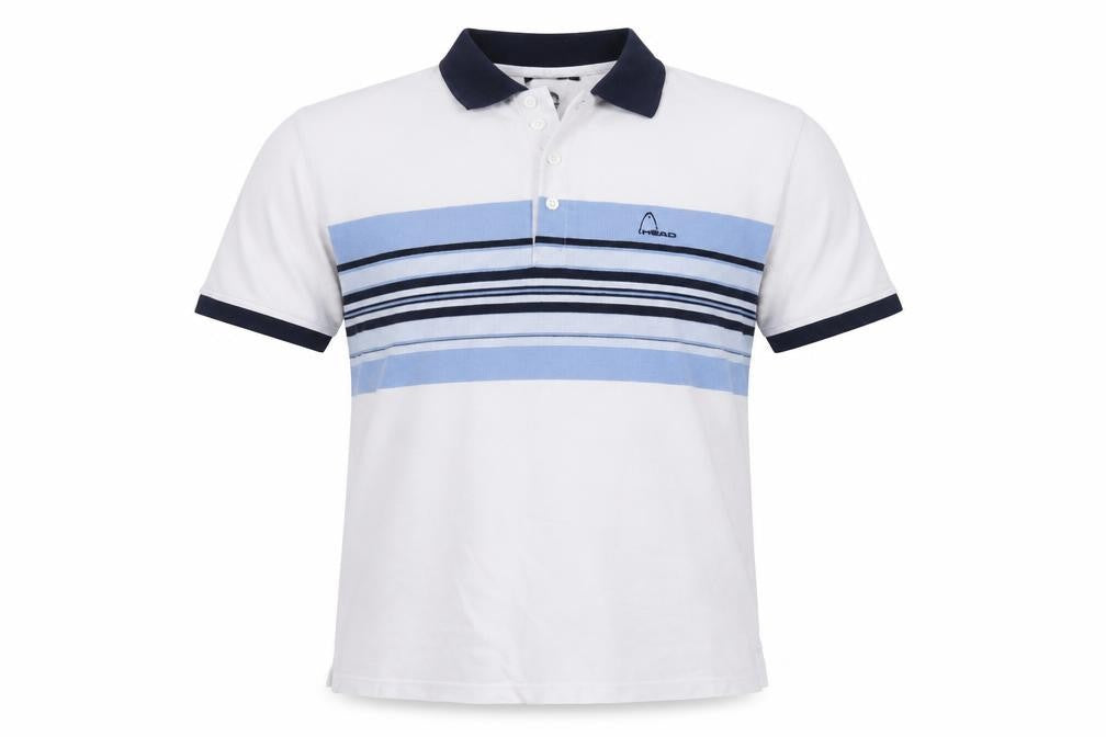 Head Men's White Blue Striped Logo Polo Shirt L Short Sleeve
