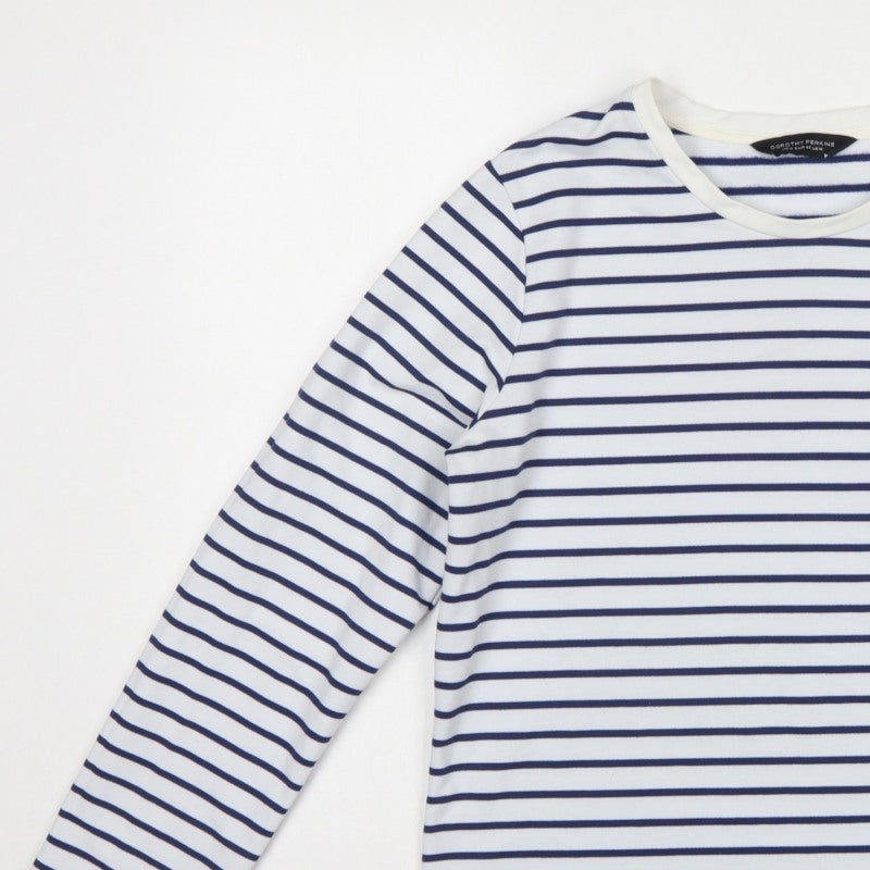Dorothy Perkins Women White Navy Stripe Long Sleeve Basic T-Shirt UK 14