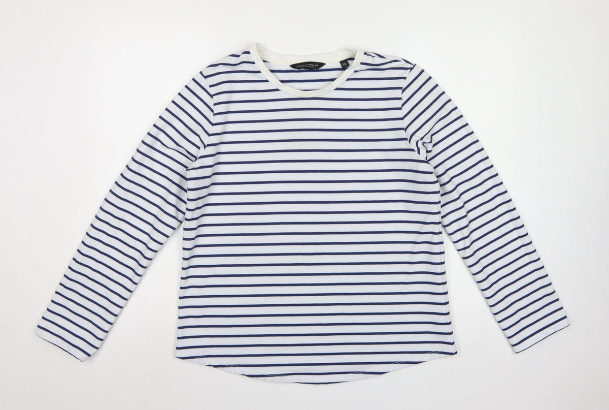 Dorothy Perkins Women White Navy Stripe Long Sleeve Basic T-Shirt UK 14