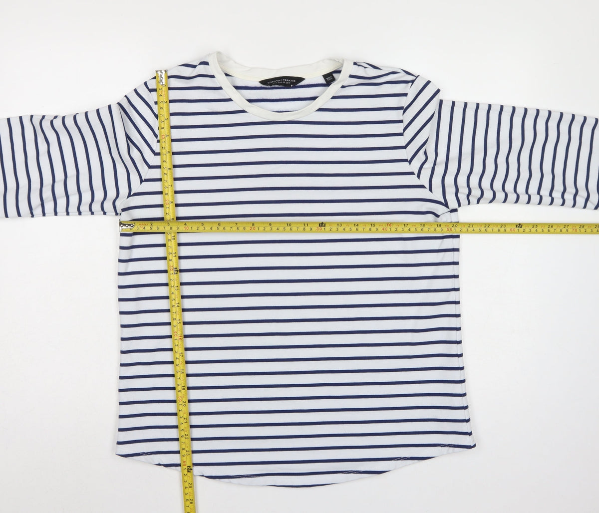 Dorothy Perkins Women White Navy Stripe Long Sleeve Basic T-Shirt UK 14