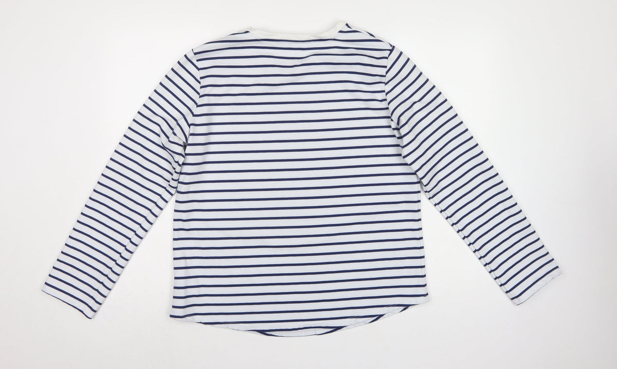 Dorothy Perkins Women White Navy Stripe Long Sleeve Basic T-Shirt UK 14