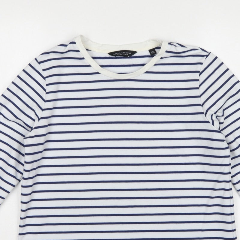 Dorothy Perkins Women White Navy Stripe Long Sleeve Basic T-Shirt UK 14