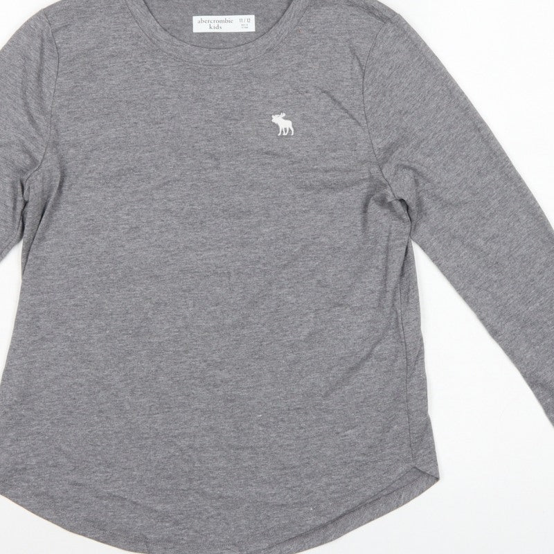 Abercrombie Kids Boys Grey 11-12 Years Long Sleeve Logo T-Shirt