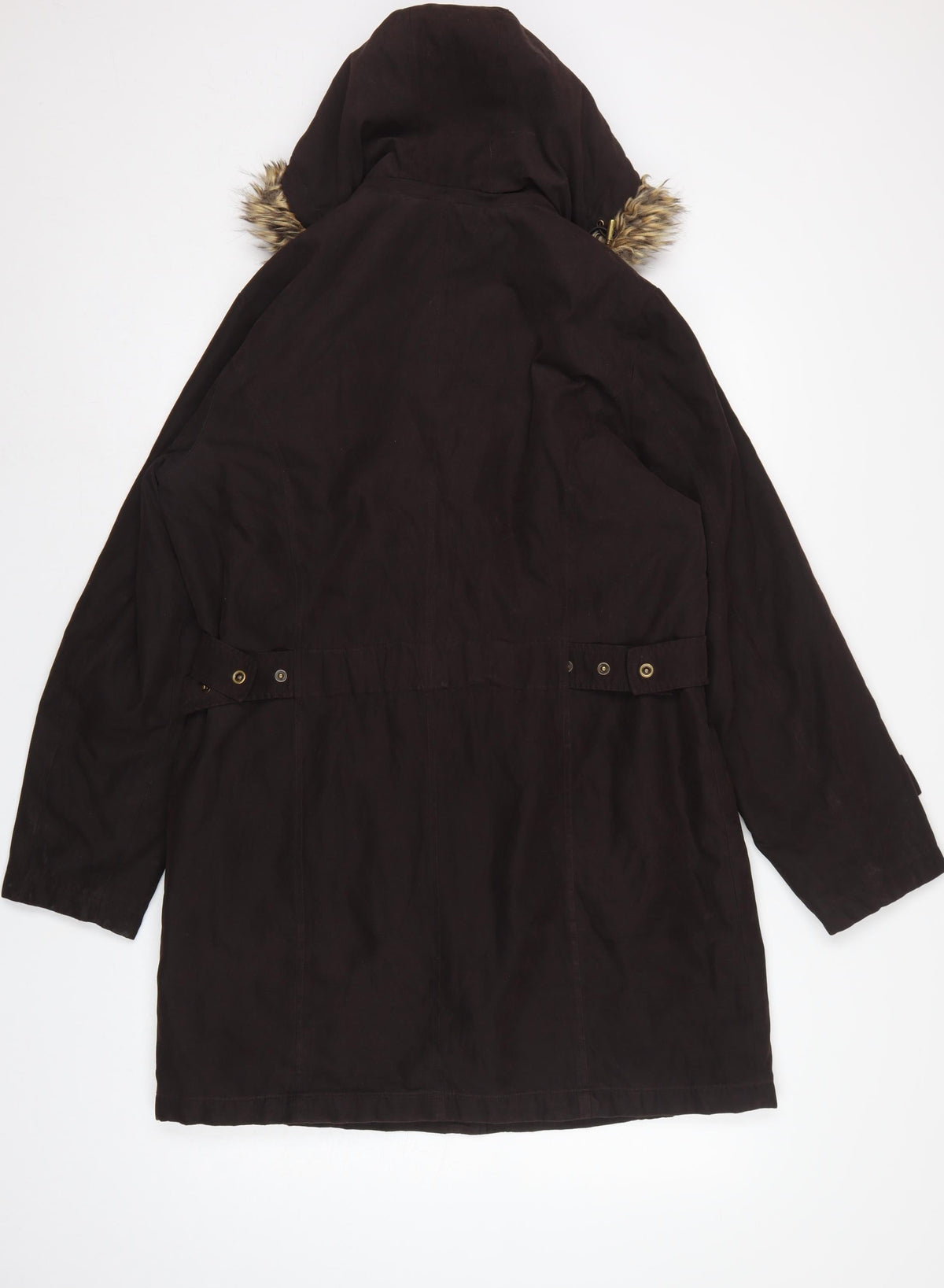 CC Womens Brown Faux Fur Trim Hooded Long Parka Coat Size M