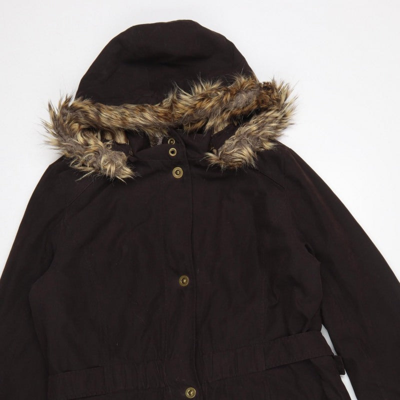 CC Womens Brown Faux Fur Trim Hooded Long Parka Coat Size M
