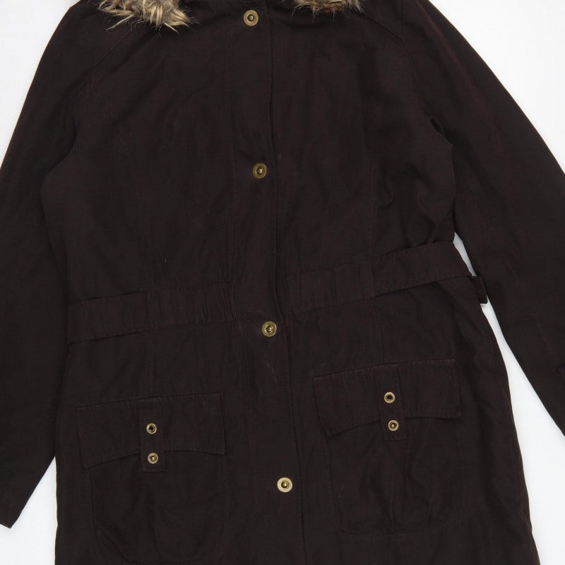 CC Womens Brown Faux Fur Trim Hooded Long Parka Coat Size M
