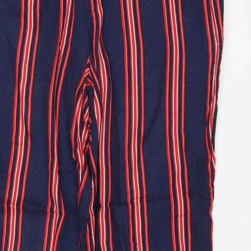 Pull&Bear Women Blue Stripe M Tie Waist Cropped Trousers
