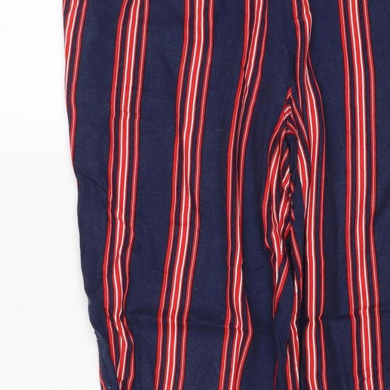 Pull&Bear Women Blue Stripe M Tie Waist Cropped Trousers