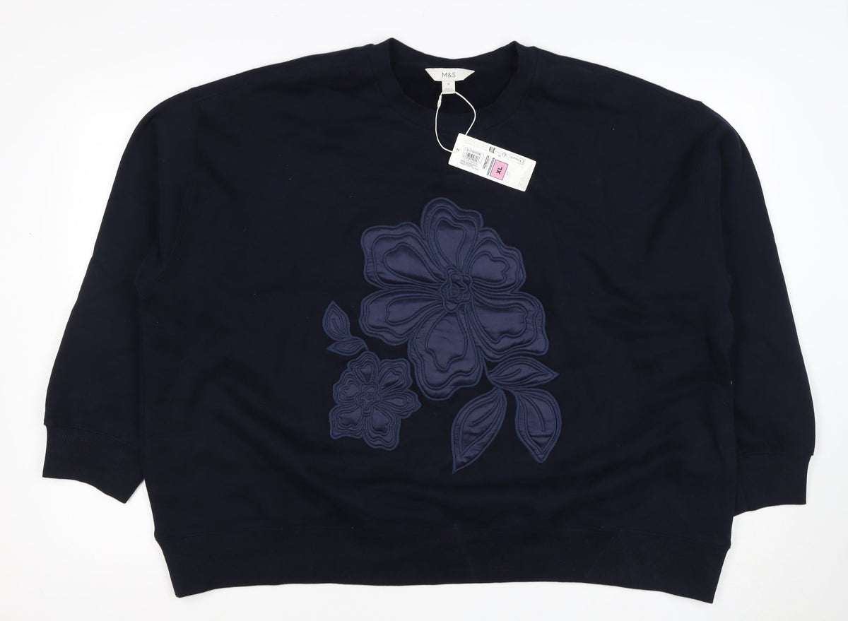 Marks and Spencer Women Navy XL Floral Appliqué Pullover Sweatshirt