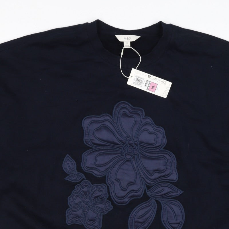 Marks and Spencer Women Navy XL Floral Appliqué Pullover Sweatshirt