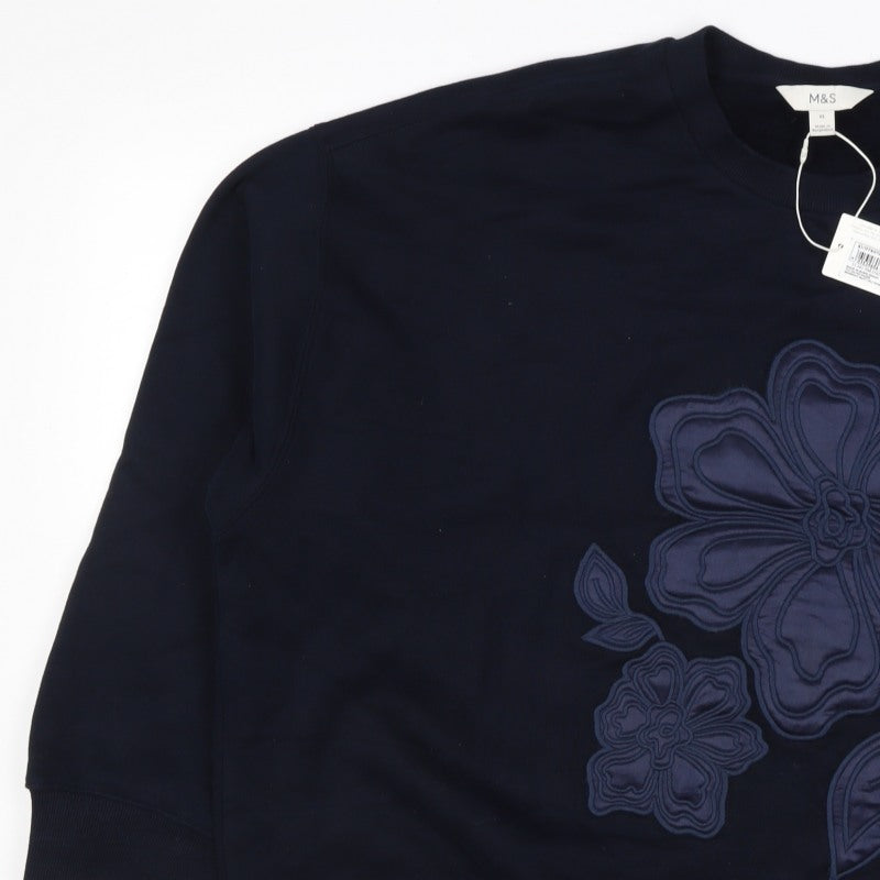 Marks and Spencer Women Navy XL Floral Appliqué Pullover Sweatshirt