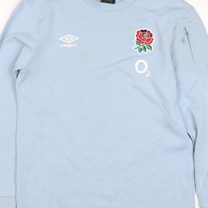 Umbro Men's Blue M England Rugby O2 Rose Pullover Sweatshirt Zip Pocket