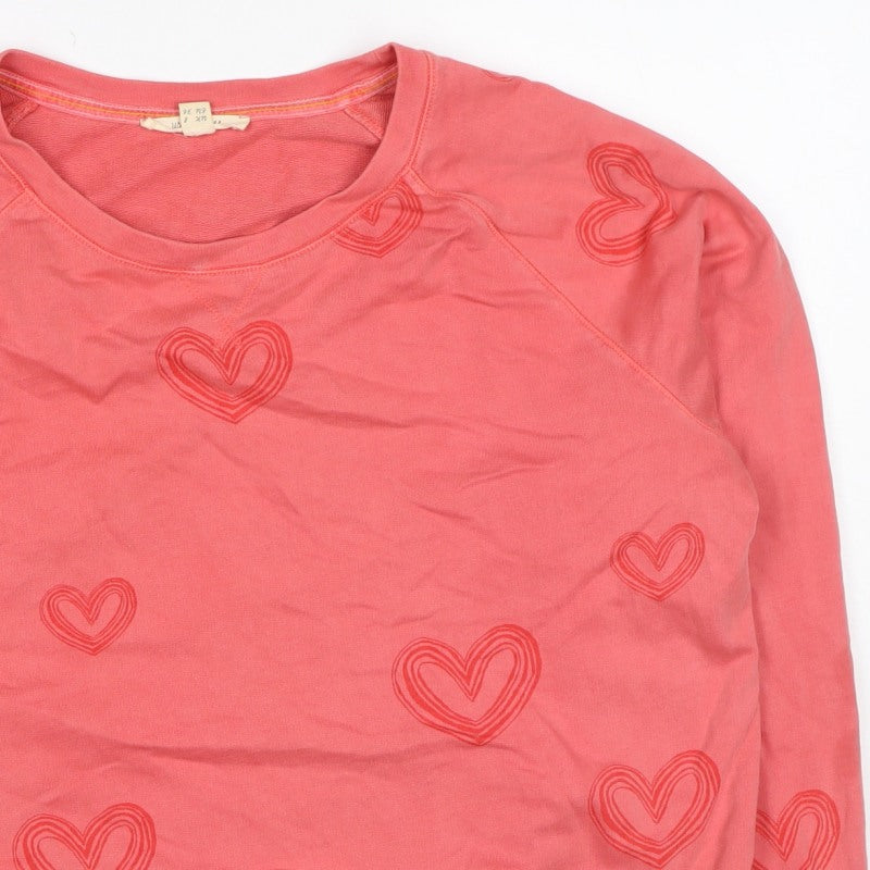 White Stuff Women’s Pink Heart Print Sweatshirt UK 8 Cotton Pullover