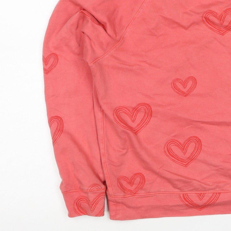 White Stuff Women’s Pink Heart Print Sweatshirt UK 8 Cotton Pullover