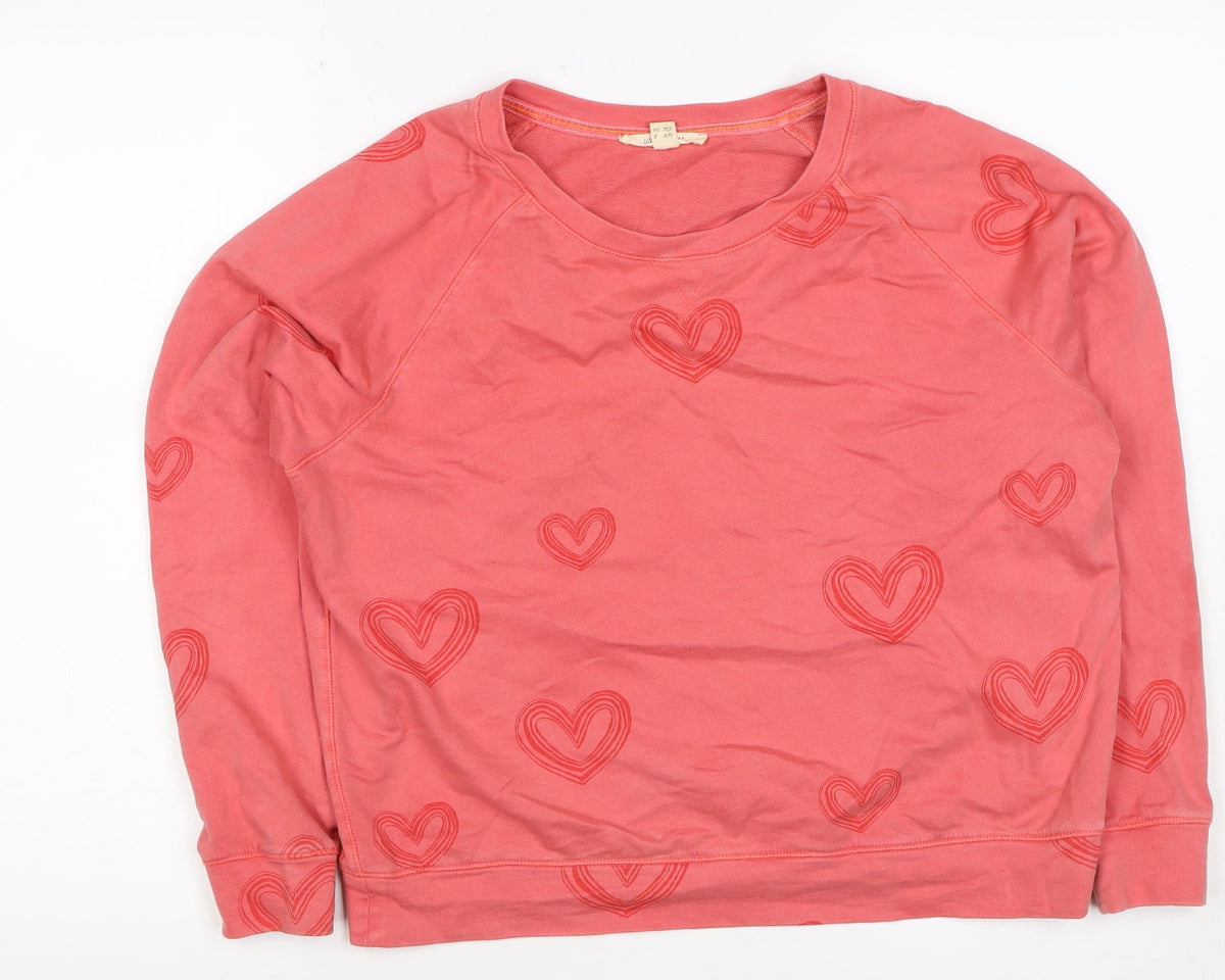 White Stuff Women’s Pink Heart Print Sweatshirt UK 8 Cotton Pullover
