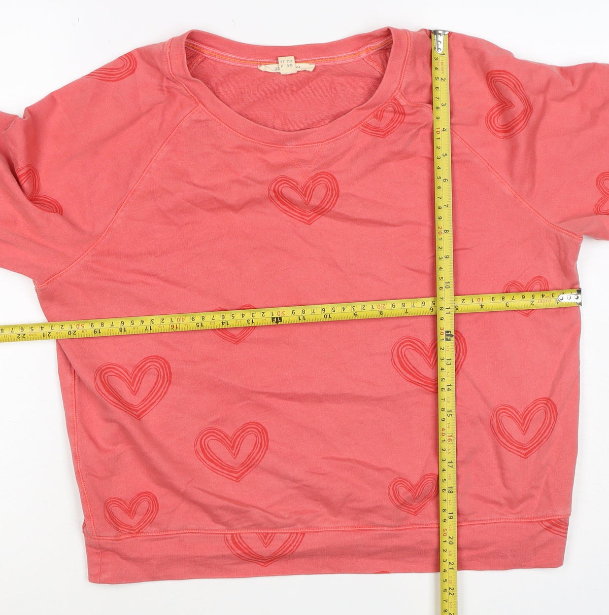 White Stuff Women’s Pink Heart Print Sweatshirt UK 8 Cotton Pullover