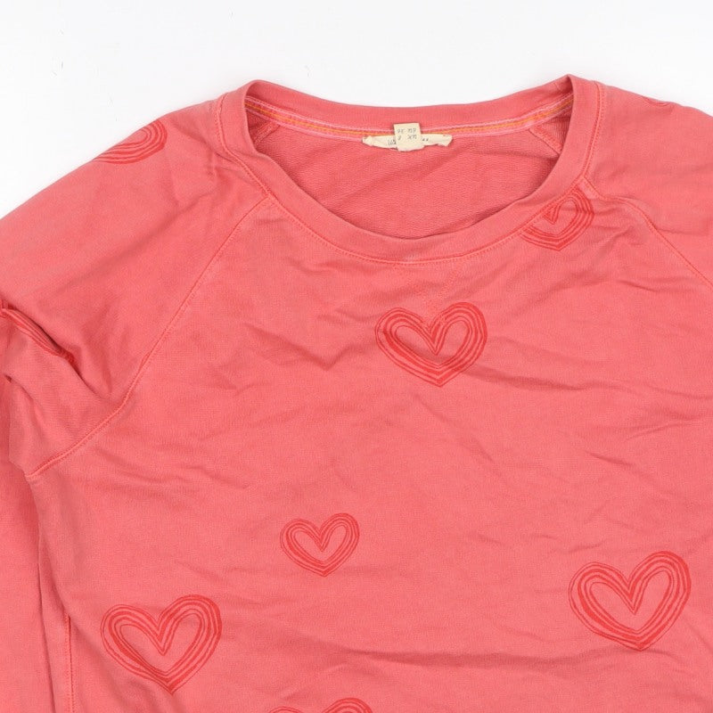 White Stuff Women’s Pink Heart Print Sweatshirt UK 8 Cotton Pullover