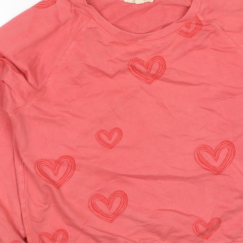 White Stuff Women’s Pink Heart Print Sweatshirt UK 8 Cotton Pullover