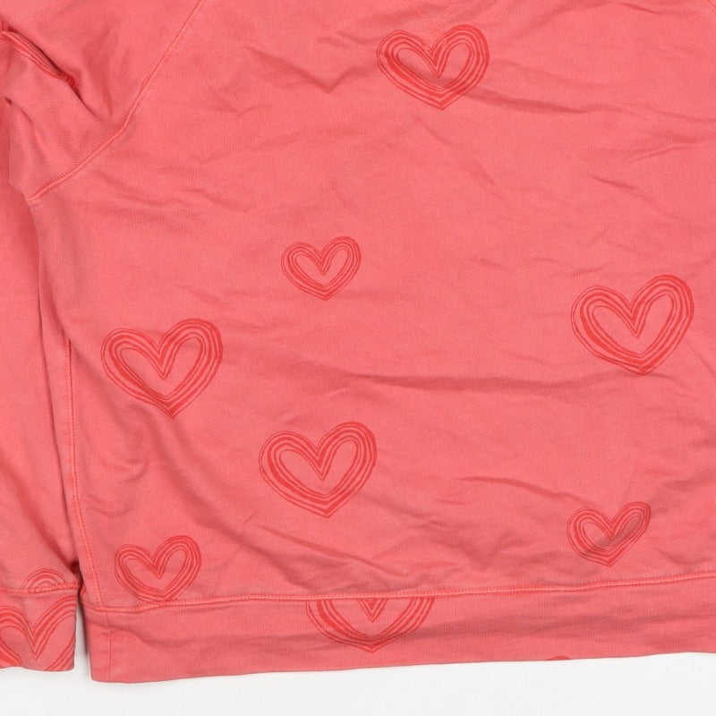 White Stuff Women’s Pink Heart Print Sweatshirt UK 8 Cotton Pullover