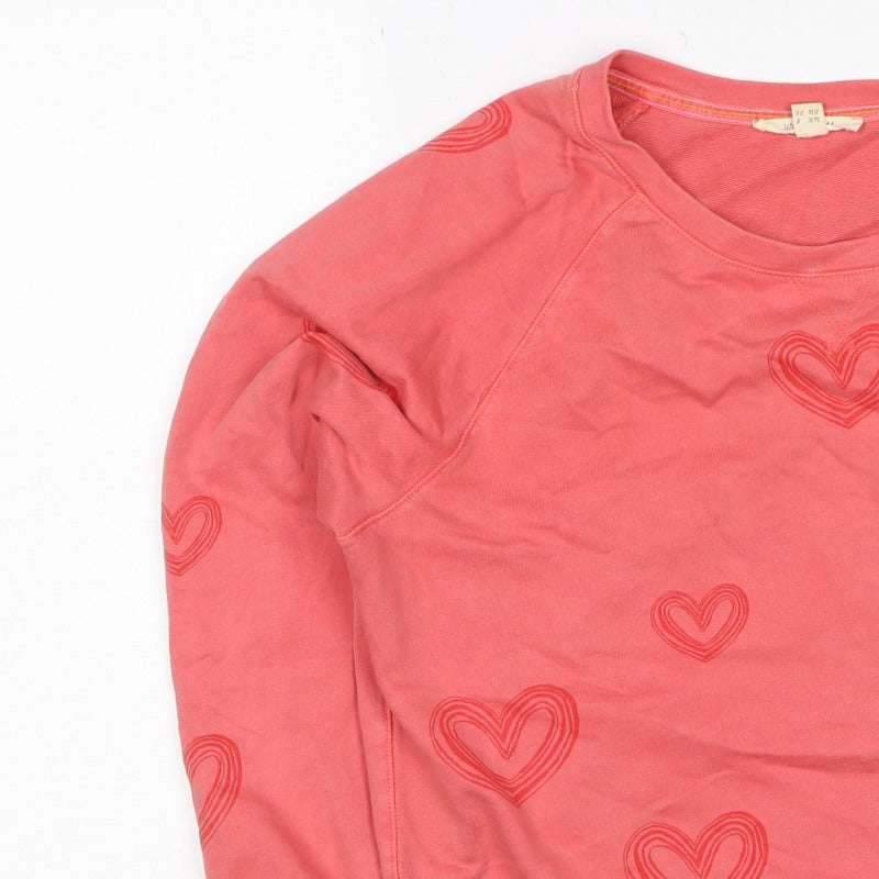 White Stuff Women’s Pink Heart Print Sweatshirt UK 8 Cotton Pullover