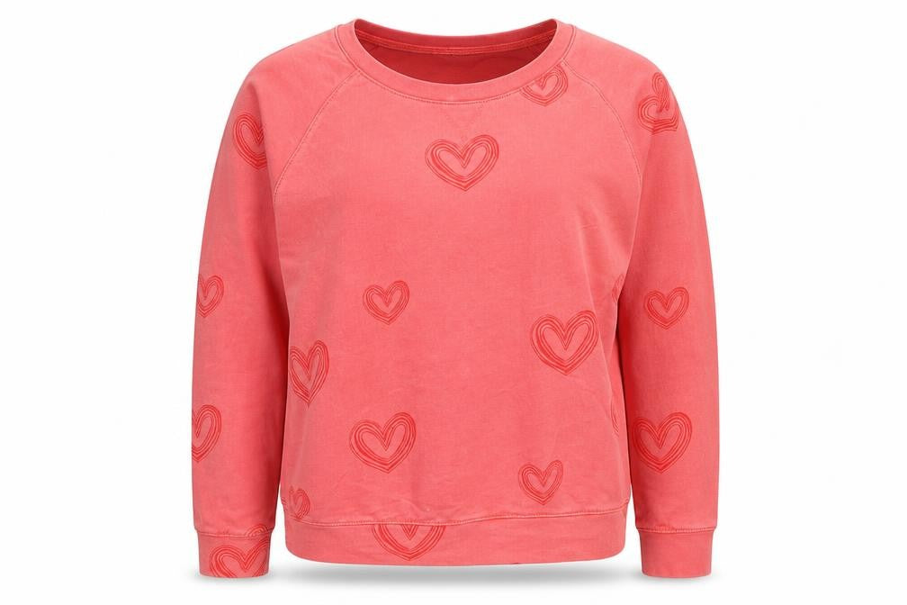 White Stuff Women’s Pink Heart Print Sweatshirt UK 8 Cotton Pullover