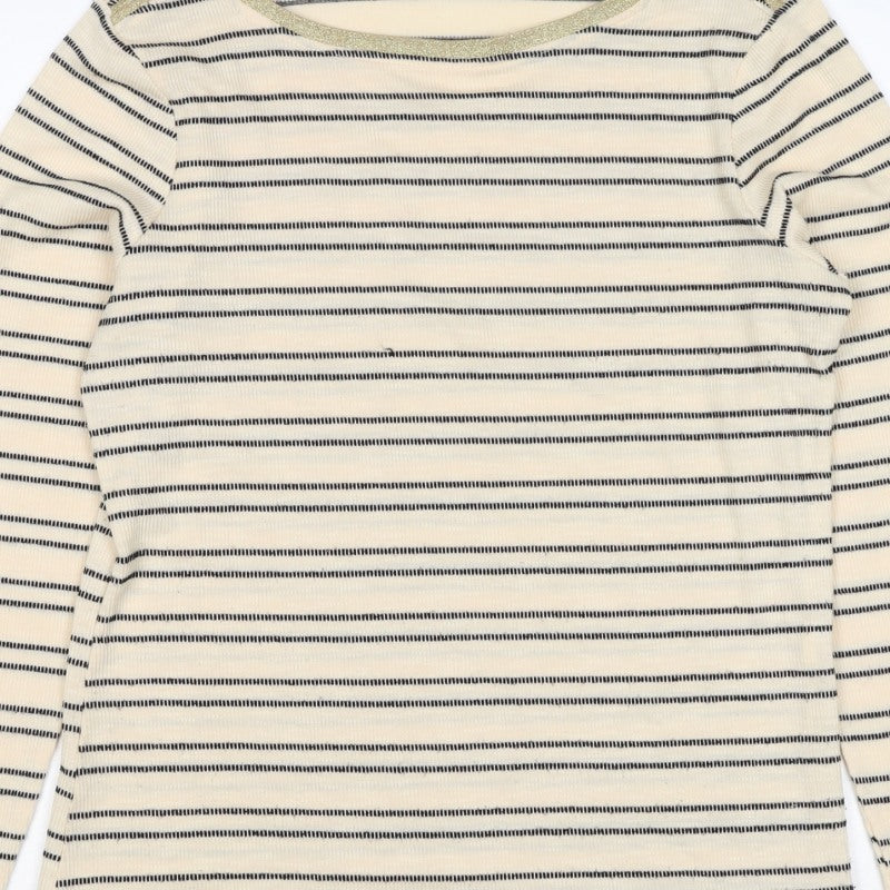 Ecuentro Women’s Ivory Stripe Gold Trim Ruffle Sleeve Top Size S