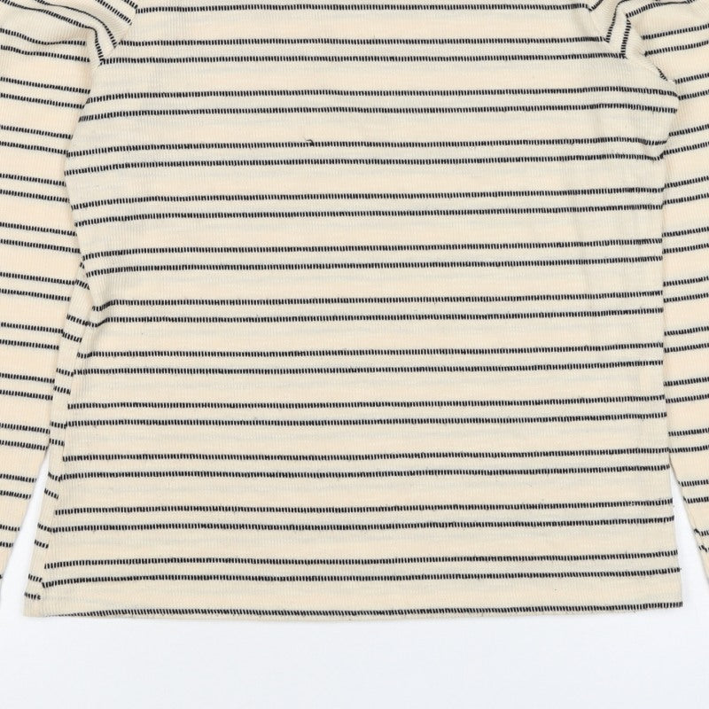 Ecuentro Women’s Ivory Stripe Gold Trim Ruffle Sleeve Top Size S