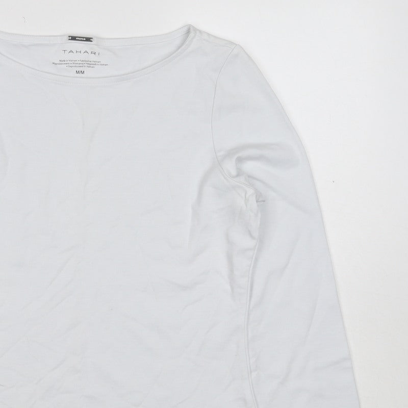 Tahari Women White M Basic Stretch Scoop Neck Long Sleeve Top
