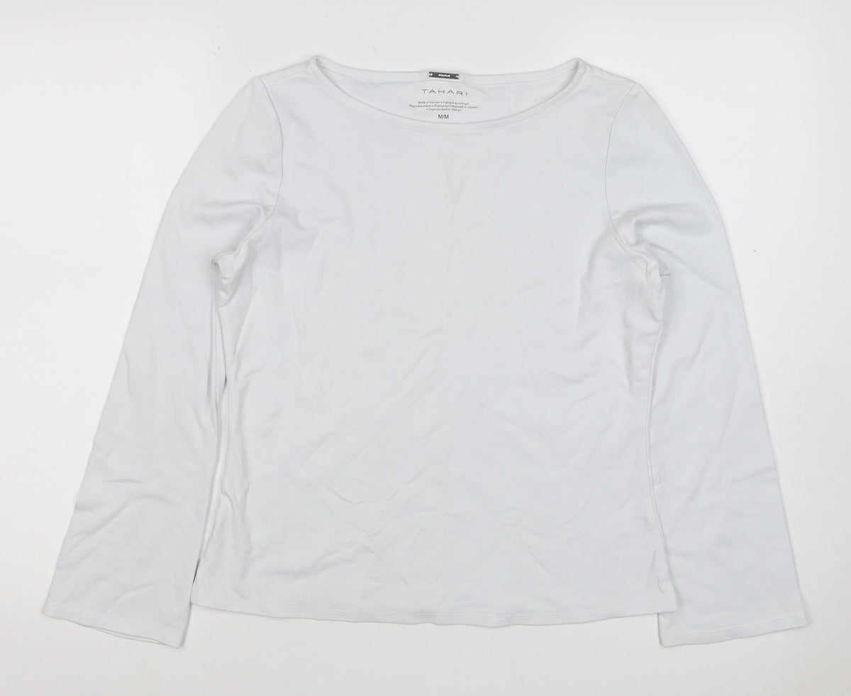 Tahari Women White M Basic Stretch Scoop Neck Long Sleeve Top