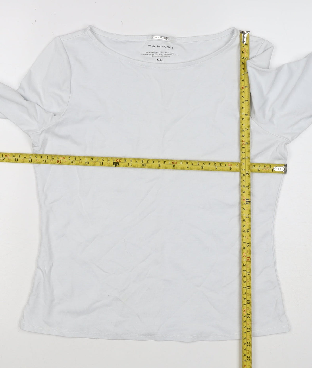 Tahari Women White M Basic Stretch Scoop Neck Long Sleeve Top