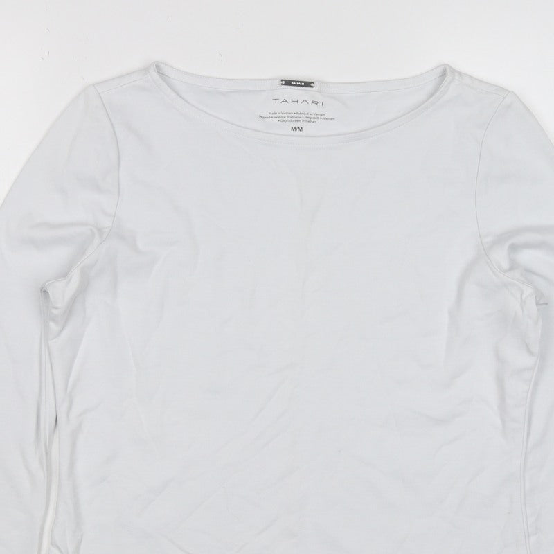 Tahari Women White M Basic Stretch Scoop Neck Long Sleeve Top