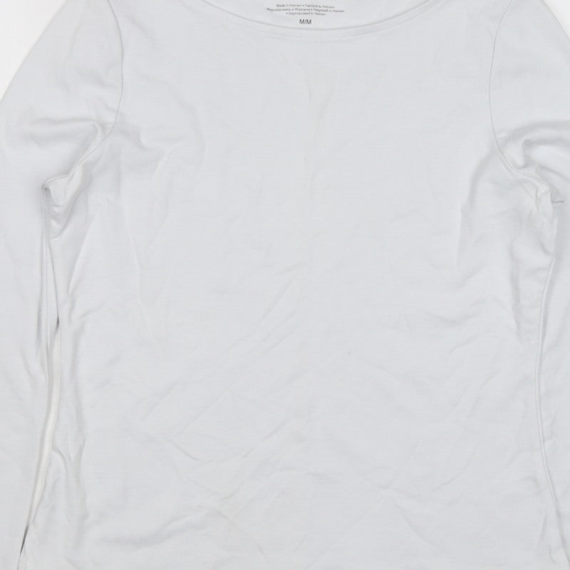 Tahari Women White M Basic Stretch Scoop Neck Long Sleeve Top