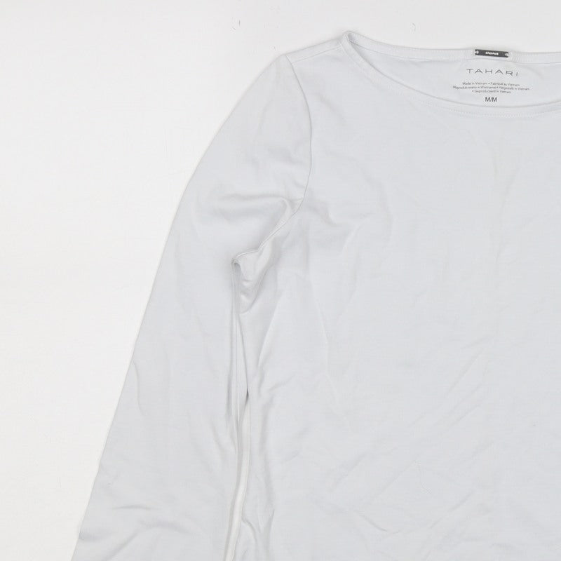 Tahari Women White M Basic Stretch Scoop Neck Long Sleeve Top