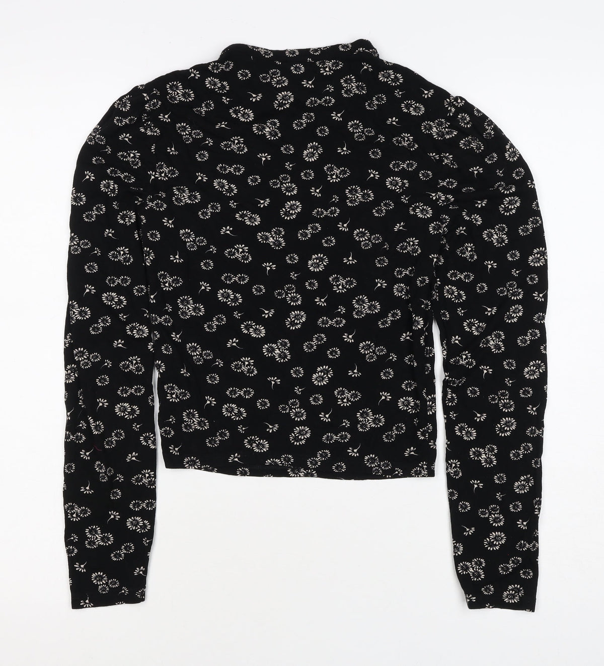 Urban Outfitters Women Black Floral Cropped Tie Neck Blouse Size S